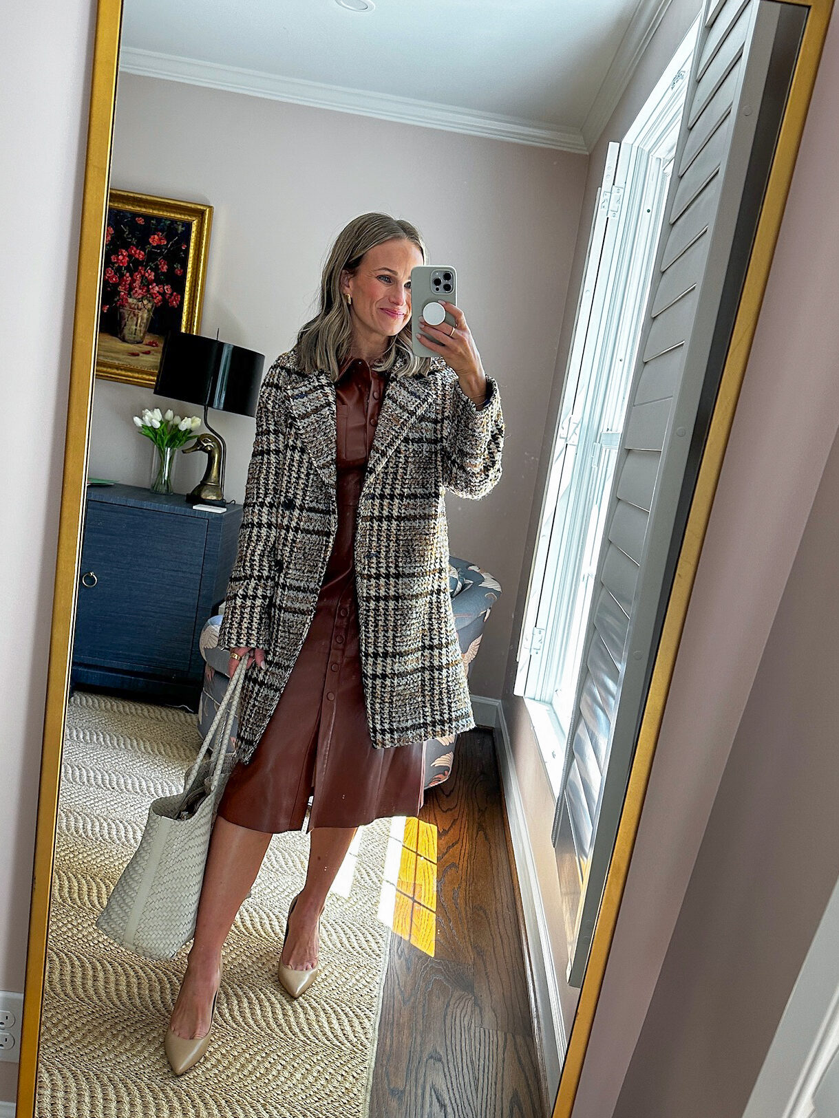 Woman wearing Avec Les Filles Plaid Bouclé Walker Coat