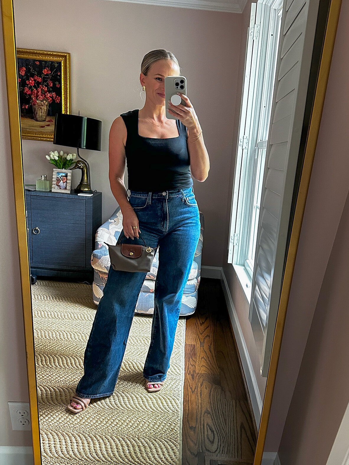 Woman wearing AGOLDE Harper Ankle Wide Jeans