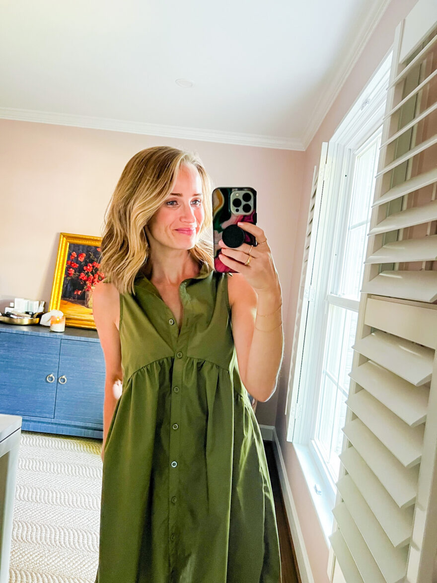 TeriLyn Adams wearing Green Collared Button Down Dress