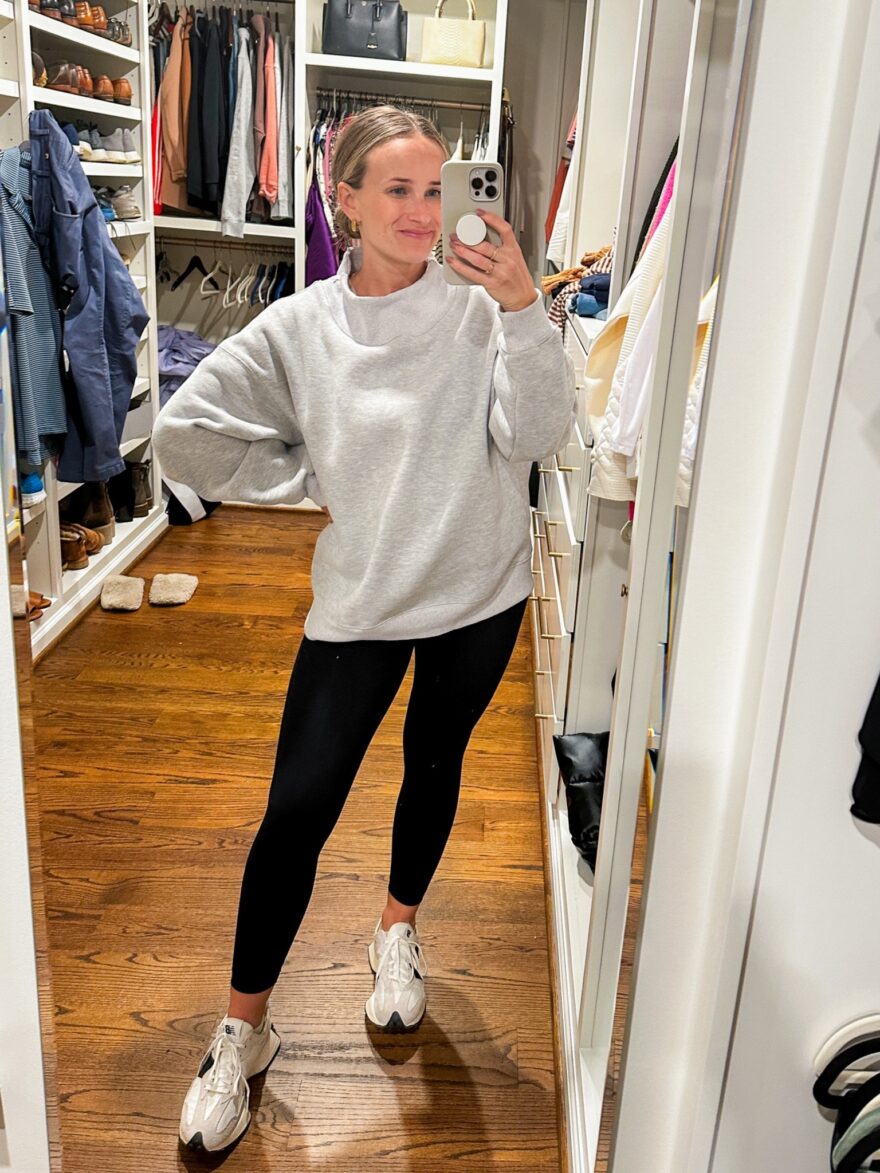 Mockneck Sweatshirt  wearing leggings and Mockneck Sweatshirt 