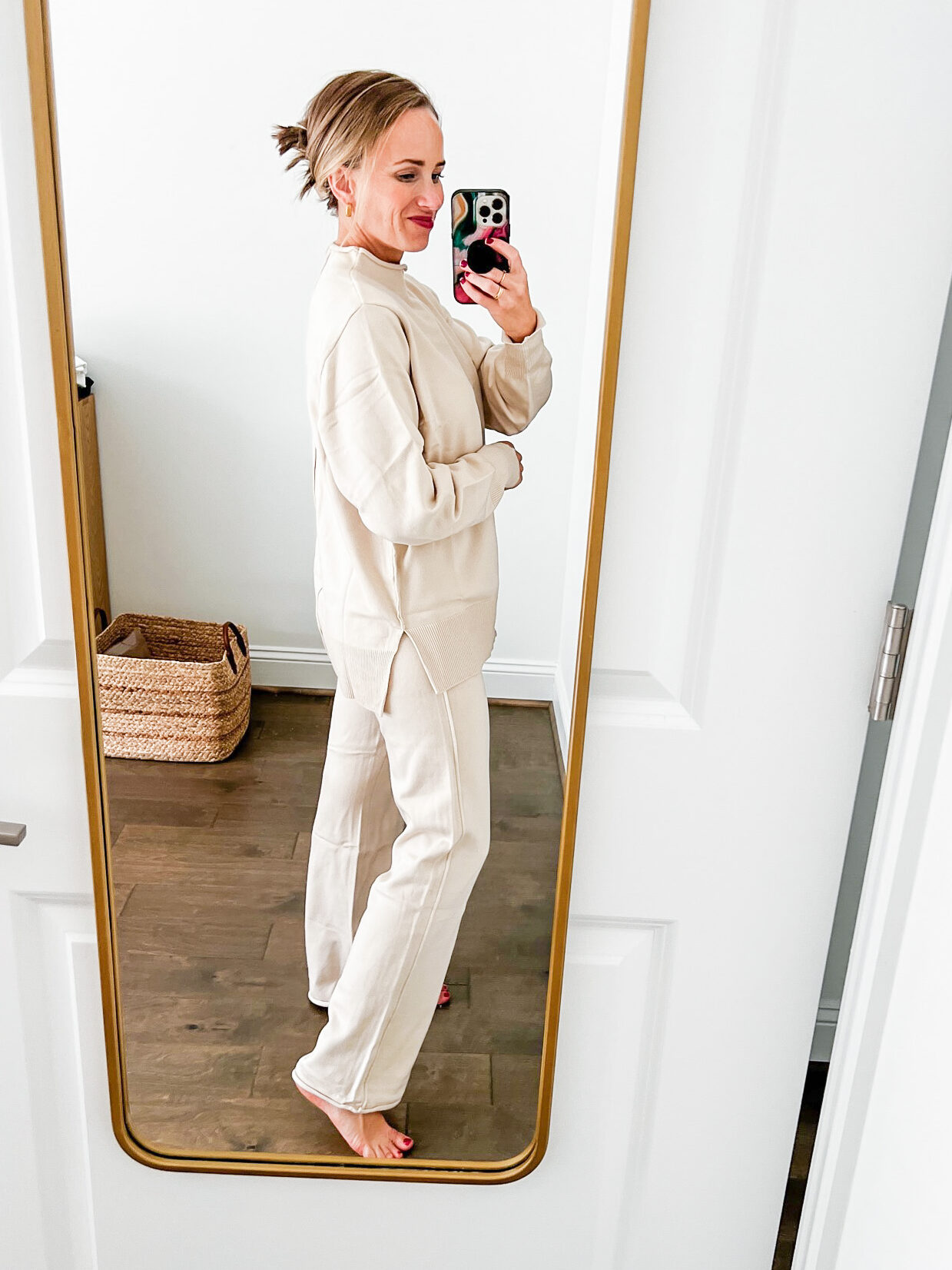 TeriLyn Adams taking a selfie and wearing Wide Leg Pants Sweater Set from Amazon Fall Fashion