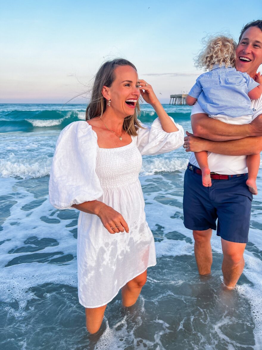 Woman at the beach and wearing Annie Smocked Dress