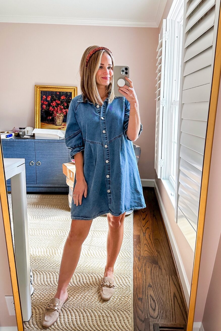 TeriLyn Adams wearing Chambray Denim Shirt Dress one of her Favorite Spring Amazon Dresses