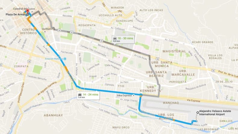 Cusco Airport - Taxi Map