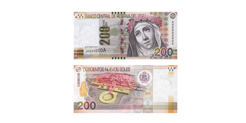 frente e verso da moeda de 200 soles peruanos - moeda do peru