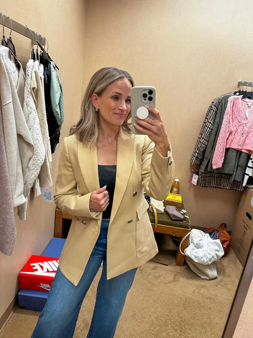 Woman wearing Reiss Larsson Double Breasted Blazer